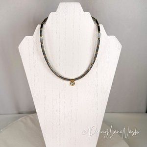 Vintage Silver Links w/ Gold/Rhinestone Pendant Necklace